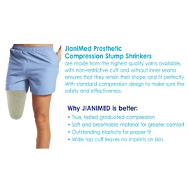 JianiMed X-Static - Encogedores de muñón protésico – por encima de la rodilla, 35 cm, calcetín amputado, 15-20, hilo plateado, diario, Taiwan Excellence L/XL