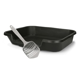 KittyGoHere Senior Cat Litter Box 1 Pack, Large Black Low Entrance Kitty Litter Box, Sized for Cats Comfort, Perfect for Senior and Arthritic Cats, Made in USA – Includes Long-Handle Jumbo Scoop