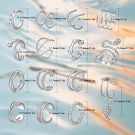 JZTRADING 15Pcs Ear Cuffs Earrings For Women Non Piercing Ear Cuff Sterling Silver Snake CZ Fake Helix Cartilage Cuff Earrings Clip On Wrap Earrings For Women Girls