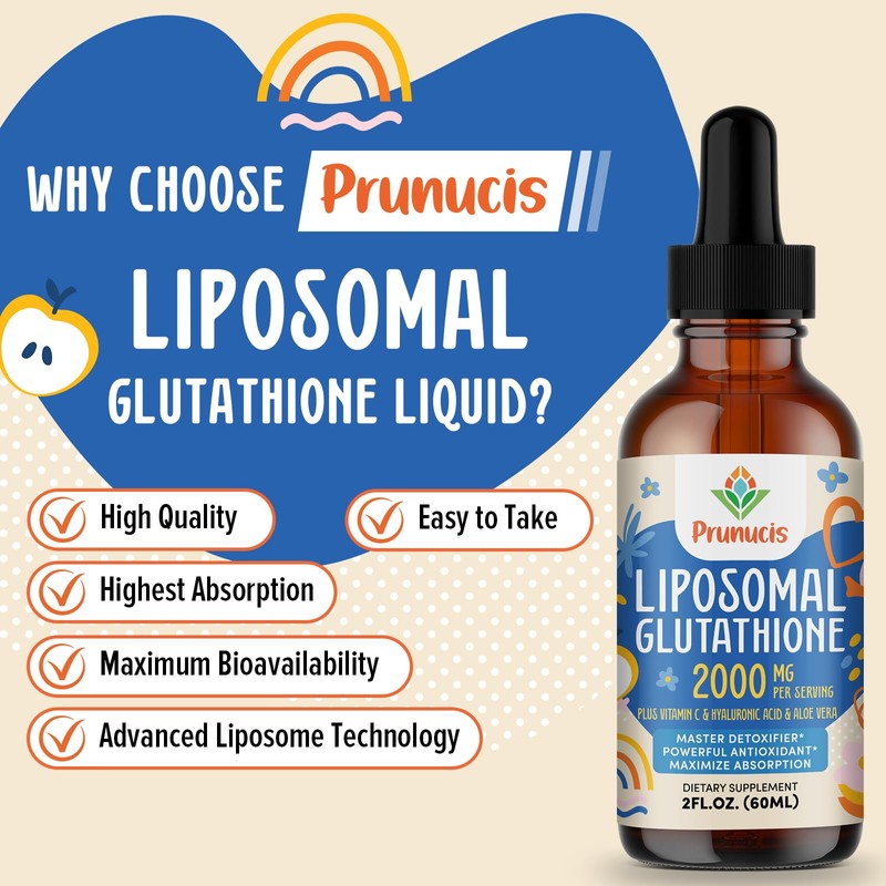 Prunucis 2000MG Liposomal Glutathione Liquid, 98% Absorption, Active Form L-Glutathione