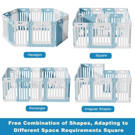 Aoole 2 Room Dog Playpen with Door,DIY Shape Combination Puppy Pen,16-Panel+2 Link Piece+Large Door+Small Door,25.5" H Dog Fence,Non-Slip&Secure Pet Gate,Easy to Assemble,Blue+White