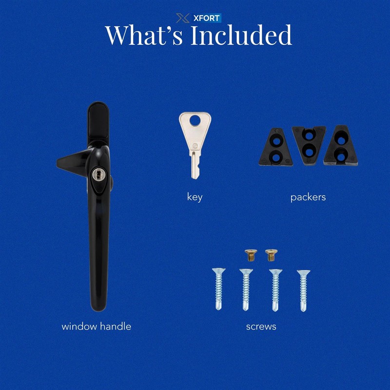 XFORT Locking Cockspur Window Handle Installation Kit in Black, Right