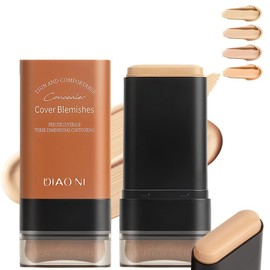 (Time-saving Makeup) LiangNiShi Foundation Stick with Brush, High Cover, Natural Cover. Naturally conceals pores, dullness and stains. Sweat resistant, not easy to crumble and dry skin (3# pink skin