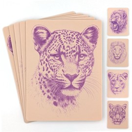 Pre-Printed Tattoo Practice Skins - 5 Pack | Pre-Printed Designs | Big Cat Set | Premium 3mm Thick | Fake Skin