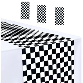 MUNILAIL 3 Pcs Yellow and White Checkered Table Runner Plastic 14 x 108 Disposable Yellow Gingham Table Runner for Birthday Wedding Baby Shower Party Table Centerpiece Decorations