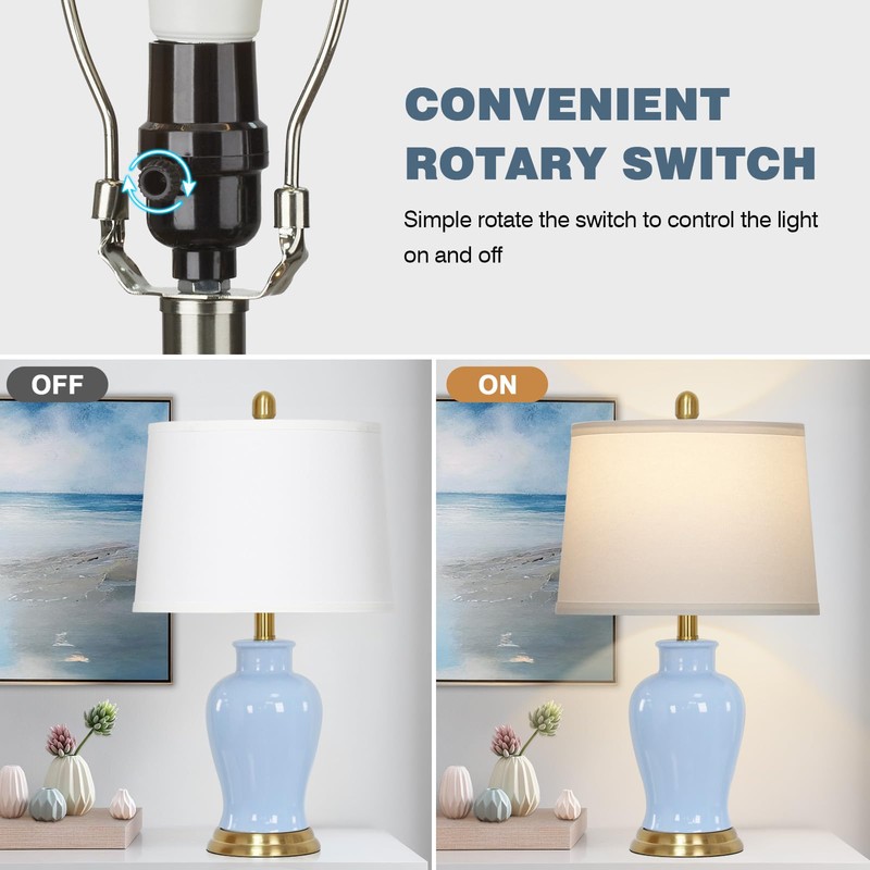 23" Modern Blue Ceramic Table Lamps Set of 2, Coastal