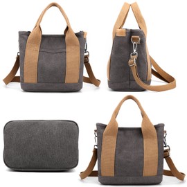 zhongningyifeng Handbag for Women Small Multi-Pockets, Canvas Mini Tote Shoulder Bags with Zipper, Satchel Hobo Bag for School Travel Work Daily Use (grey)