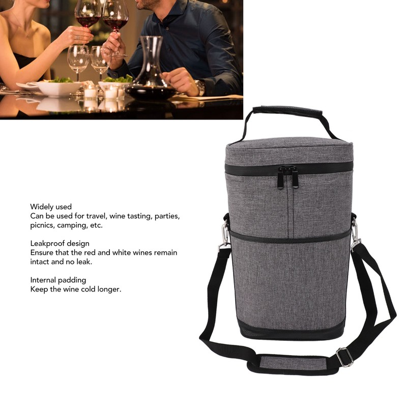 2 Bottle Wine Cooler Bag Leakproof Insulated Padded Wine Carrier