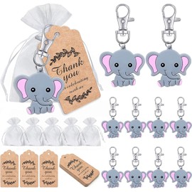 Recuerdos Baby Shower Niña, Regalos para Baby Shower, Juego de 50 Llaveros de Elefante Lindos para Fiestas de Niña Shower Con Etiquetas de Agradecimiento, Bolsas de Organza, (elefante rosa)