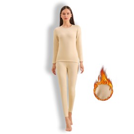 RAZYZOA Ropa Termica Mujer Frio Extremo,Ropa Interior Termica Frio Mujer,Conjunto Blusas Termicas Dama Afelpadas y Pantalon Termico Mujer. (Marrón Claro, L)