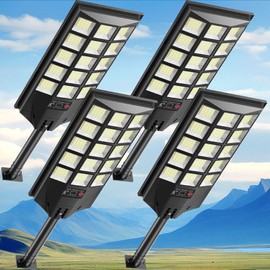 Azeivk Solar Lights Outdoor for Outside, Waterproof Solar Street Lights Outdoor, 6500K Dusk to Dawn Security Flood Lights Motion Sensor with Remote Control for Yard, 4 Pack