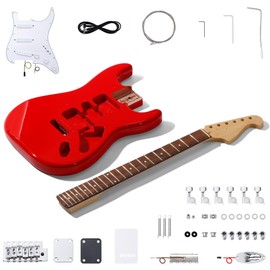 Leo Jaymz DIY ST Style Electric Guitar Kits,Spray-painted Mahogany Body,Laurel Wood Fingerboard and Maple Neck, including all Components (ST-Carnival Red)
