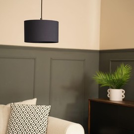 Pair of - Modern Navy Blue Fabric Cylinder Ceiling Pendant Lampshade/Table Lamp Drum Light Shade - Small