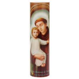 Saints Collection St. Anthony Flickering LED Prayer Candle - English & Spanish Prayers, Unique Religious Decoration for Altar, Mantle or Home