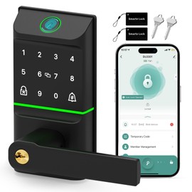 Mutak Smart Door Lock Keyless Entry, 6-in-1 Biometric Deadbolt w/Fingerprint, Keypad, IC Card, APP, Key, Type-C Charging, IP65 Waterproof, Bluetooth, Doorbell & Auto-Lock for Front Door Home Security