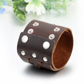 JewelryWe Punk Adjustable Men Leather Cuff Bracelet Women Wristband Bangle, Fits 7.5"- 8.7" Wrist