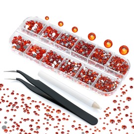 Nibiru 3992 Pieces Art Nail Rhinestones Flat Back Gems Round Crystal Rhinestones 6 Sizes with Pick Up Tweezer Orange