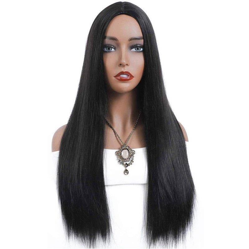 PORSMEER Women's Black Long Straight Wigs for Women Girls Black