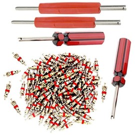 Aracey Tire Repair Tool Set - 4 x Dual Single Head Valve Core Remover and 100 Pieces Car Truck Replacement Tire Tyre Valve Stem Core Part