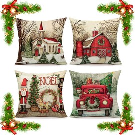 ORANIFUL Christmas Cushion Covers 40cm x 40cm Set of 4 Velvet Holiday Pillow Case for Sofa Couch Bedroom Xmas Decorations Throw Pillowcase 16 x 16 Inches (4pack-06)