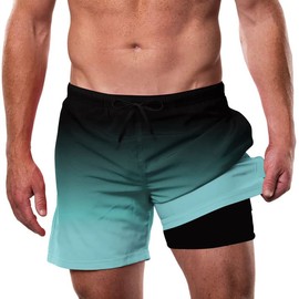 Cozople Men 2 in 1 Swim Shorts with Compression Lining Color Changing Beach Short Quick Dry Swim Suits Stretchy Swimwear with Phone Pocket
