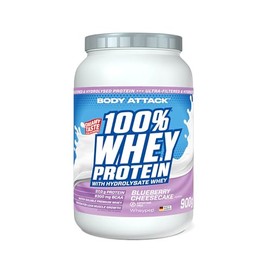 Body Attack 100% Whey Protein - Blueberry Cheesecake - 900 g - Made in Germany - Extra cremiges Eiweißpulver mit Hydrolysat & BCAA´s, unterstützt Muskelaufbau und Diäten - Für Sportler & Athleten