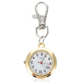 Xinjieda Fob Watch Nurses Watch Simple Metal Nurses Fob Watch Fashion Quartz Pocket Watch with Key Buckle Unisex Portable Nurse Fob Watch for Doctors Nurses Chefs Hiking Climbing (Gold)