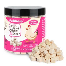 Puddonio Freeze Dried Cats & Dogs Raw Treats, All Natural Single Ingredient Chicken Breast, High Protein Healthy Pet Training Treats or Food Topper, 3.5 oz