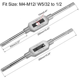 sourcing map Adjustable Tap Wrench Handle, for Metric M4-M12 W5/32-1/2 Taps, Thread Tap Holder Reamer Hand Tapping Tool for Machinist Repair, Medium Carbon Steel Handle with Nickel Plated