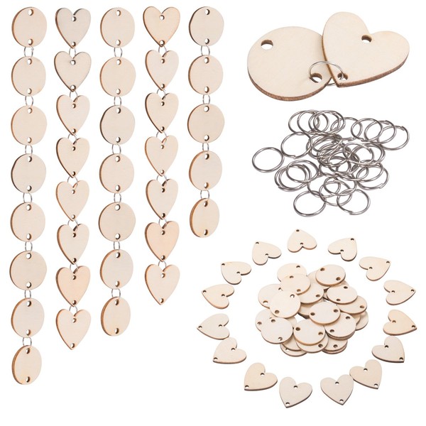 Favide 200 Pieces in Total, Wooden Circles Wooden Heart Tags with Holes and 12 mm Rings for Birthday Boards, Valentine, Chore Boards, Arts and Crafts (Set 1)