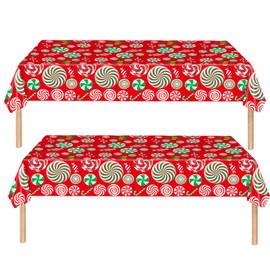 2Pcs 137*274cm Christmas Disposable Tablecloth Decorations for Christmas,Swirl Peppermint Candy Cane Tablecloth Party Table Covers Dining Tablecover for Indoor or Outdoor Birthday,Xmas Picnic Party