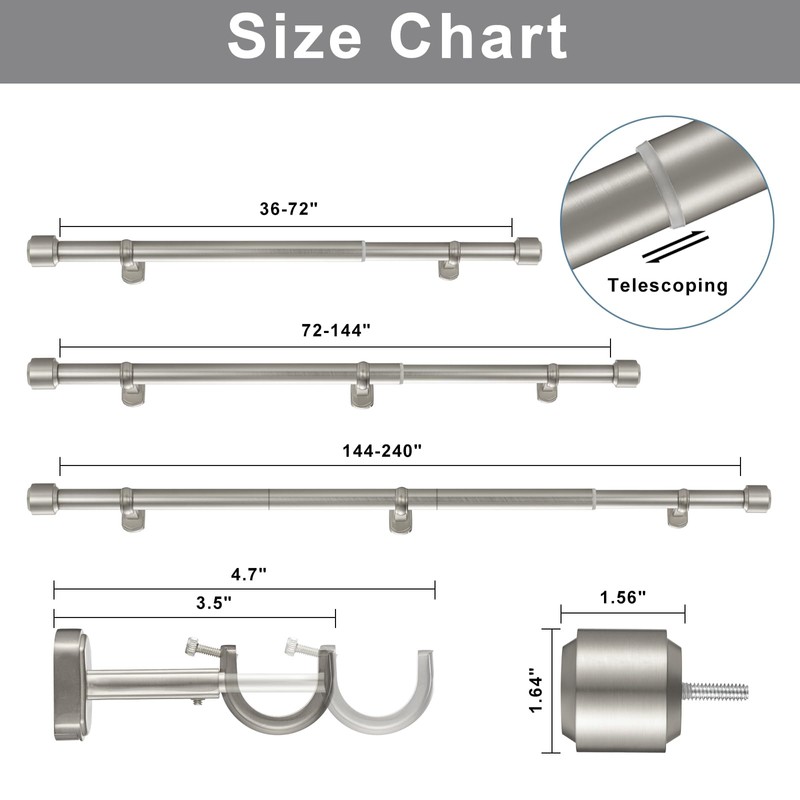 Heavy Duty Curtain Rods, 1 1/8 Inch Diameter Single Curtain