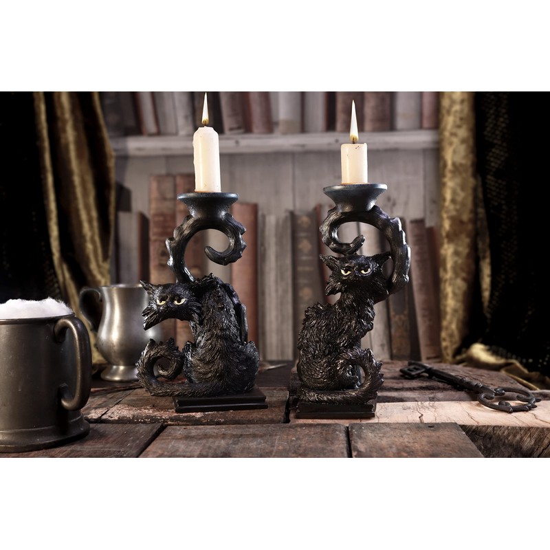 Nemesis Now Salem Black Cat Candlestick Holder, 20cm