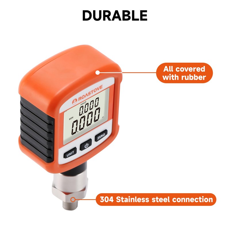 Roastove Digital Industrial Pressure Gauge 0-160psi, 0.2% FS, 1/4''NPT Lower,
