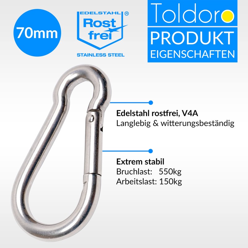 Toldoro Niro AISI 316 V4A Stainless Steel Snap Hook 50-120