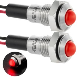ZGSZJHF Indicator Light 8mm 0.31" Waterproof IP67 Metal Stainless steel Signal Lamp 12V/24V DC/AC LED Pilot Dash Lamp Light Ring Large Red Green for Car Truck Boat 2PCS