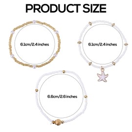 Mikovivi 3st Boho Anklet for Women, Multilayer Beads, Summer Beach Anklet, Shell, Starfish Pendant, Adjustable Anklet, Ocean Foot Jewellery, Gift for Women