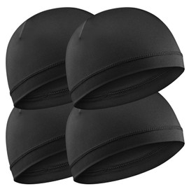 Skull Cap for Black Men, 4PCS Silky Stocking Caps Breathable Elastic Sports Bandana Silk Wave Caps Sleeping Shower Hair Wrap for 360 540 720 Waves(Thick Hair Style)