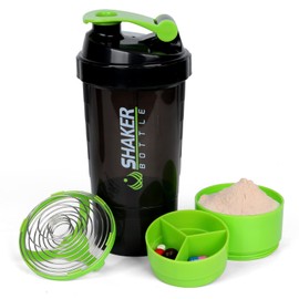 XTK Shaker Bottle 16OZ Protein Shaker Bottles with Mix Ball Portable Sports Water Bottle Leak Proof GYM Cup for Protein Mixes with Powder Storage & Pill Organizer, Idea for Pre Workout,BPA Free(green)