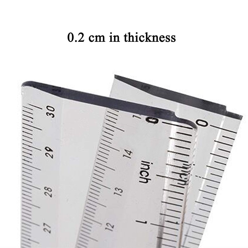 2 Pack Plastic Ruler Straight Ruler Clear See Through Measuring