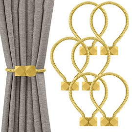 VEGCOO 6 Pieces Magnetic Curtain Tieback Hooks, European Curtain Drapes Clips Rope Holdbacks Curtain Holder Buckles, Decorative Drape Tie Backs Holdback Holder for Window Draperies (Yellow)