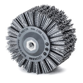 Lessmann Round Brush Punched Grey Diameter 140 mm (18 x 13 Rows, Attachment: M14, Thread Thickness 1.2 mm, Sanding Bristles with Silicon Carbide Grain, Suitable for Woodworking, for Large Surfaces)