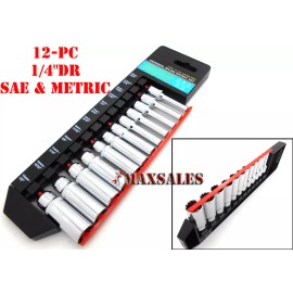 calhawk 12Pc 1/4" Drive SAE/MM Universal Deep Spline Socket Set