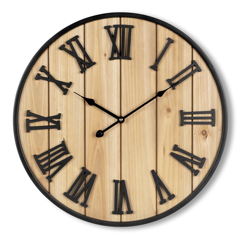 Large Wall Clock 30IN, Silent Metal Wood Style Wall Clocks