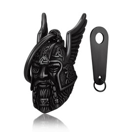 Bandmax Keyring Motorcycle Bell Stainless Steel Motorcycle Bell Keyring Viking Lucky Charm Keyring for Motorcyclists, J-Viking-Black