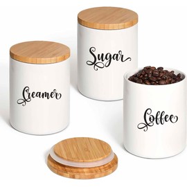 ASTUTE GRACE 6 PCS Sugar Flour Milk Creamer Tea Coffee Pantry Labels Kitchen Stickers Printed Waterproof Strong Adhesive Kitchen Labels for containers Gloss Black