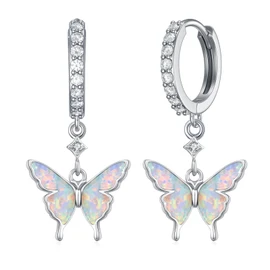 Butterfly Earrings 925 Sterling Silver Opal Butterfly Earrings 5A Cubic Zirconia Butterfly Drop Earrings for Sensitive Ears Butterfly Valentine's Day Birthday Gifts for Women, Sterling Silver, Cubic