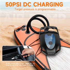 Upgrade 50PSI Electric Paddle Board Pump, SUP Pump-Dual Motor SUP Air Compressor with Auto-Off, Deflation Function & 12V DC Car Adapter for Paddle Boards, Kayaks, Pickup, Air Mattresses & Inflatables