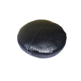 KUIRMODA Lambskin Round Leather Pillow Cover - Sofa Cushion Case - Decorative Circular Cushion Throw Covers for Living Room & Bedroom, Diameter 14 Inch - Black Pack of 1