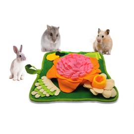 Rabbit Foraging Mat，Bunny Snuffle Mat for Hamsters Puzzle Toys Ferrets Interactive Feeding Mat for Guinea Pigs Hedgehog Chinchillas Small Animals Stress Relief (Orange Pink)